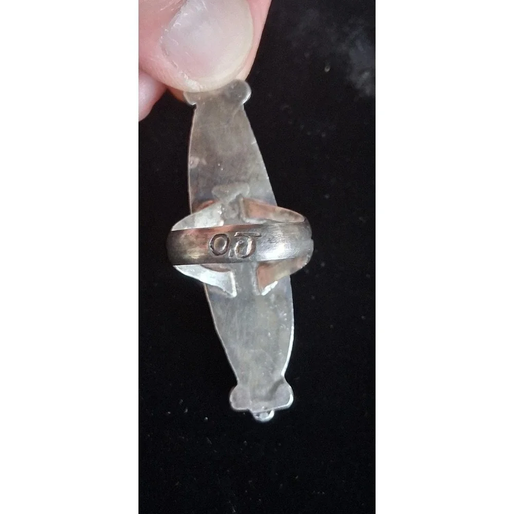 Vintage Navajo Handcrafted Statement Onyx Ring size 6.5 sterling silver women's